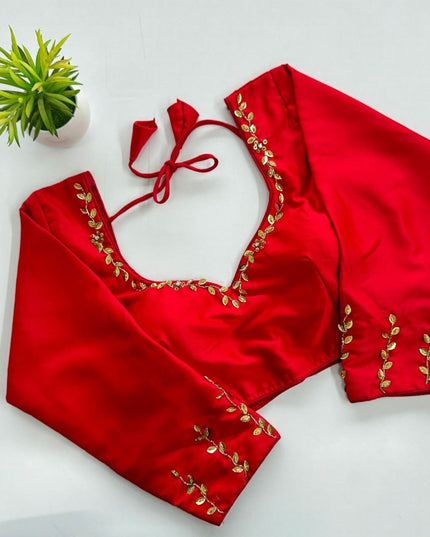 Designer Kimora Silk Blouse with Golden Sequin Handwork | Ready to Wear - Rosepetals Luxe
