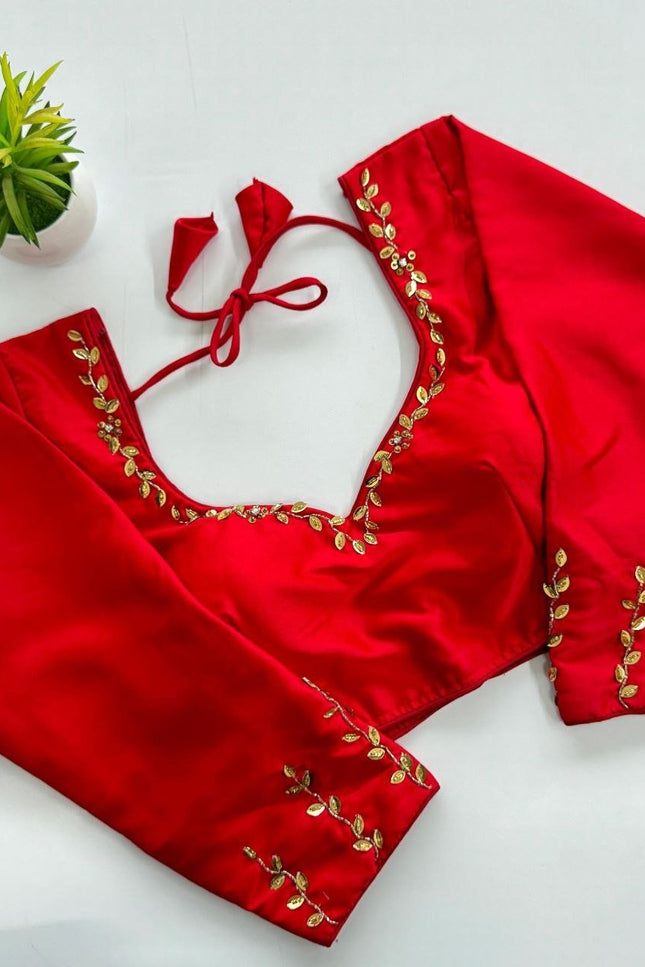 Designer Kimora Silk Blouse with Golden Sequin Handwork | Ready to Wear - Rosepetals Luxe