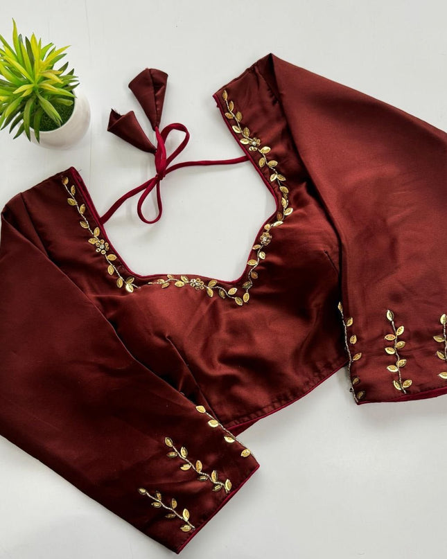 Designer Kimora Silk Blouse with Golden Sequin Handwork | Ready to Wear - Rosepetals Luxe