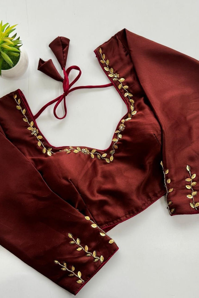 Designer Kimora Silk Blouse with Golden Sequin Handwork | Ready to Wear - Rosepetals Luxe