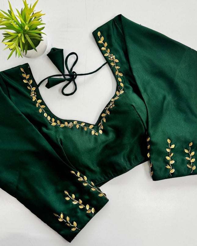 Designer Kimora Silk Blouse with Golden Sequin Handwork | Ready to Wear - Rosepetals Luxe