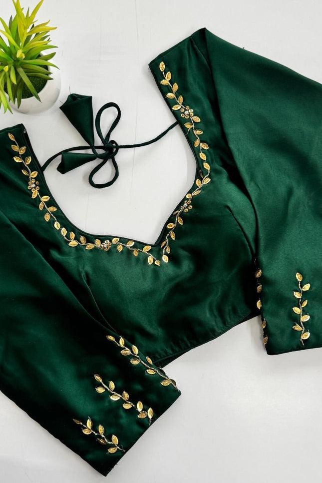 Designer Kimora Silk Blouse with Golden Sequin Handwork | Ready to Wear - Rosepetals Luxe