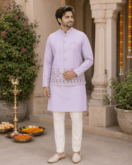 Designer Koti Kurta Set for Men | Malai Satin | Wedding & Festive Wear | 5 Colours - Rosepetals Luxe