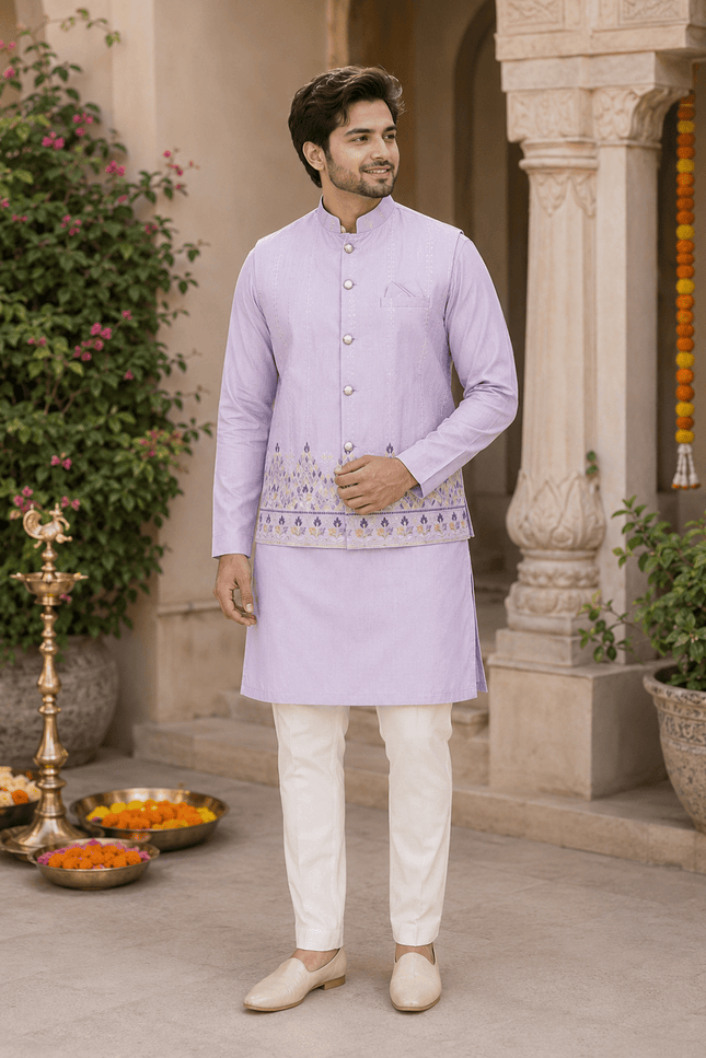 Designer Koti Kurta Set for Men | Malai Satin | Wedding & Festive Wear | 5 Colours - Rosepetals Luxe