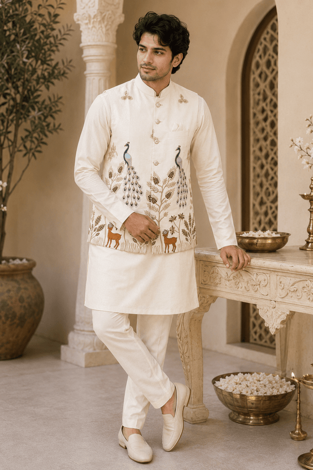 Designer Koti Kurta Set for Men | Malai Satin | Wedding & Festive Wear | 5 Colours - Rosepetals Luxe