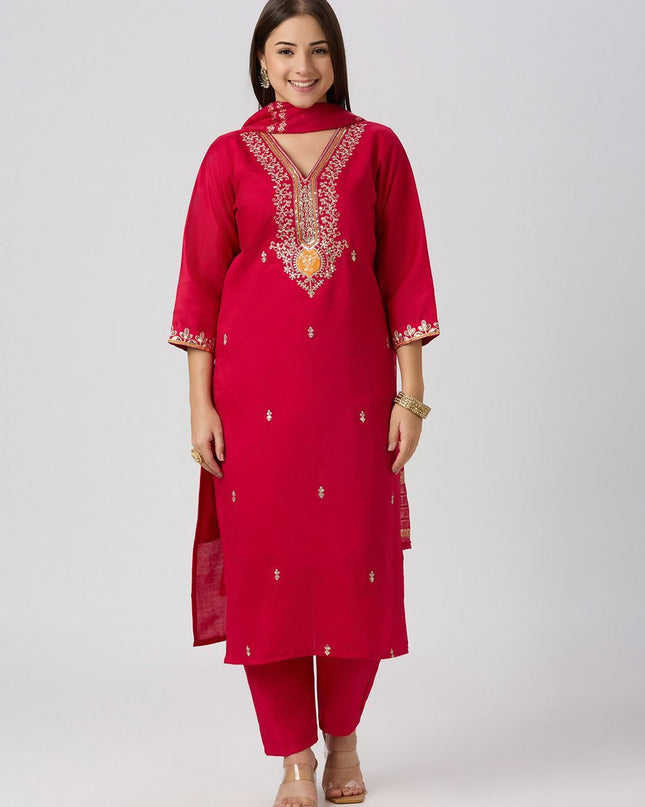 Designer Kurti Pant Dupatta Set | Vatican Silk with Embroidery & Sequin Work - Rosepetals Luxe