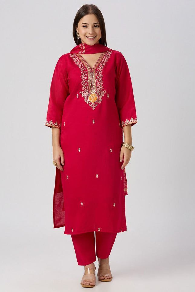 Designer Kurti Pant Dupatta Set | Vatican Silk with Embroidery & Sequin Work - Rosepetals Luxe