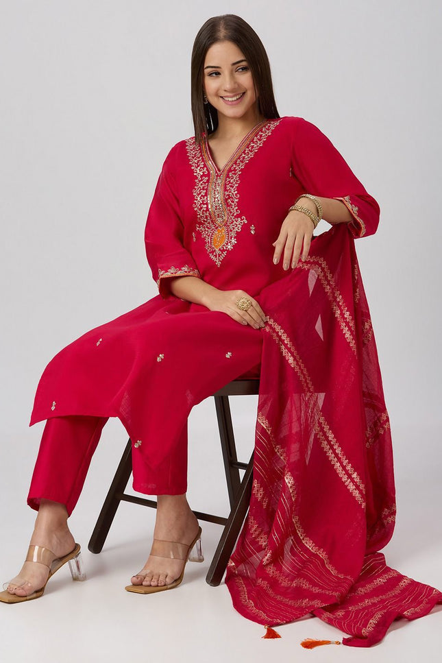 Designer Kurti Pant Dupatta Set | Vatican Silk with Embroidery & Sequin Work - Rosepetals Luxe