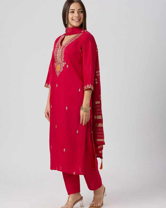 Designer Kurti Pant Dupatta Set | Vatican Silk with Embroidery & Sequin Work - Rosepetals Luxe