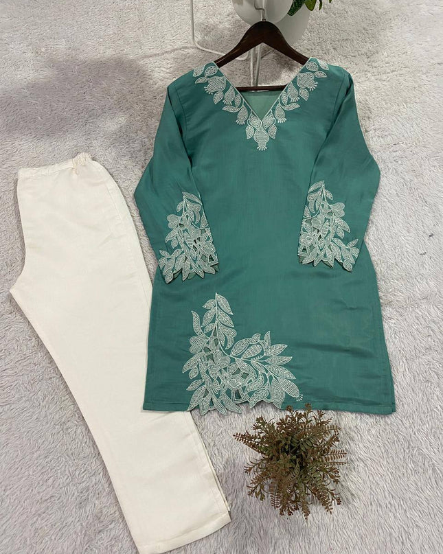 Designer Mal Cotton Co - Ord Set With Embroidery | Summer Daily Wear - Rosepetals Luxe
