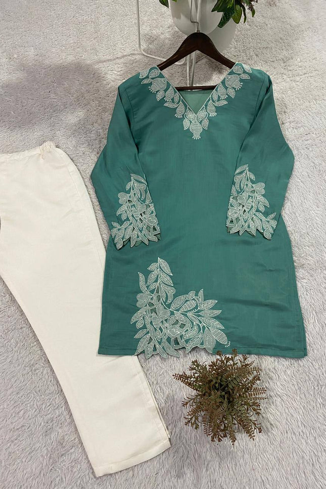 Designer Mal Cotton Co - Ord Set With Embroidery | Summer Daily Wear - Rosepetals Luxe
