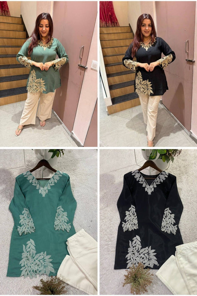 Designer Mal Cotton Co - Ord Set With Embroidery | Summer Daily Wear - Rosepetals Luxe