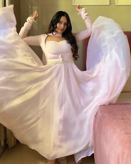 Designer Maxi Anarkali Gown | Pure Faux Georgette Fabric | Perfect For Party Wear and Celebrations - Rosepetals Luxe