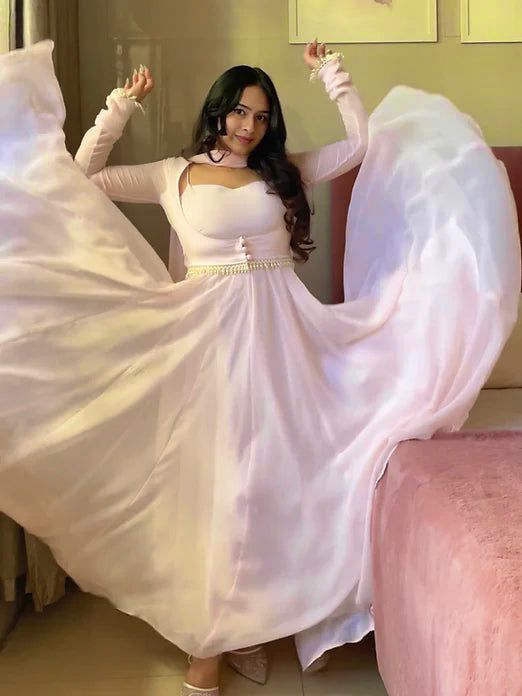 Designer Maxi Anarkali Gown | Pure Faux Georgette Fabric | Perfect For Party Wear and Celebrations - Rosepetals Luxe