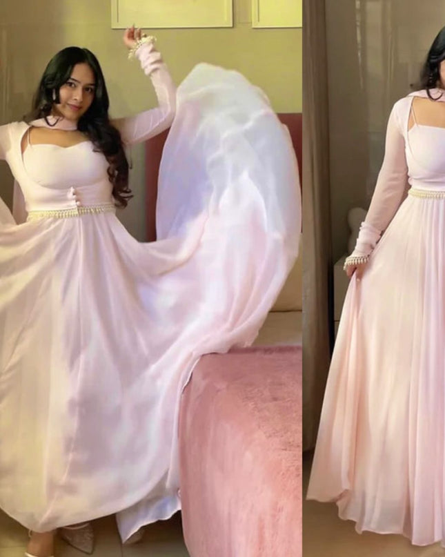 Designer Maxi Anarkali Gown | Pure Faux Georgette Fabric | Perfect For Party Wear and Celebrations - Rosepetals Luxe