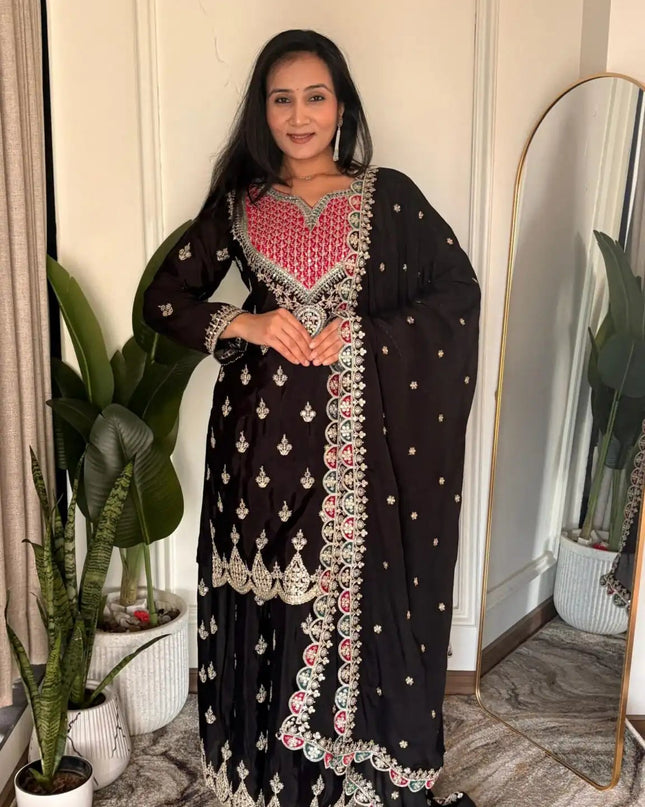 Designer Party Sharara Suit & Dupatta Set | Fully Stitched - Rosepetals Luxe