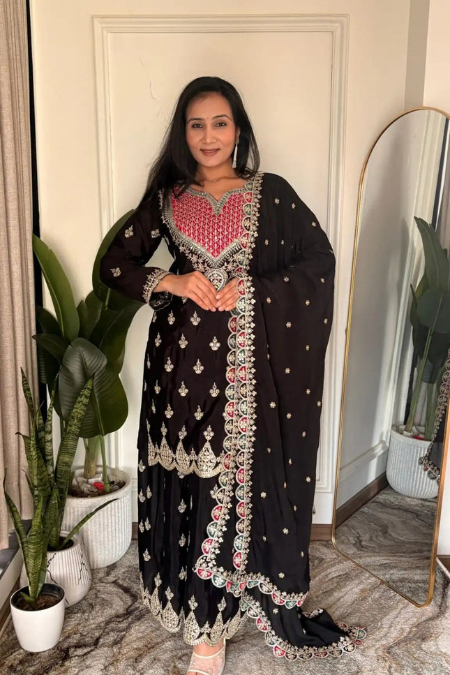 Designer Party Sharara Suit & Dupatta Set | Fully Stitched - Rosepetals Luxe