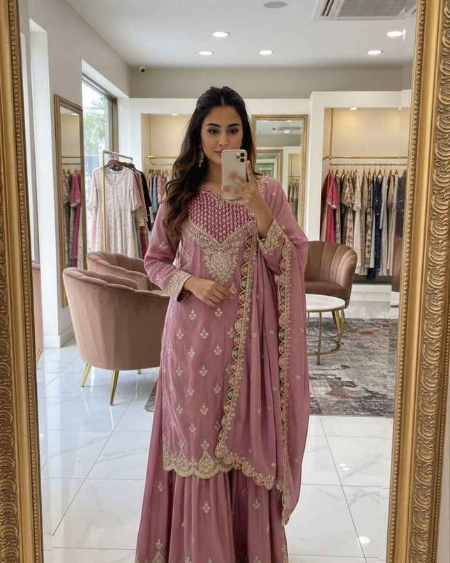 Designer Party Sharara Suit & Dupatta Set | Fully Stitched - Rosepetals Luxe