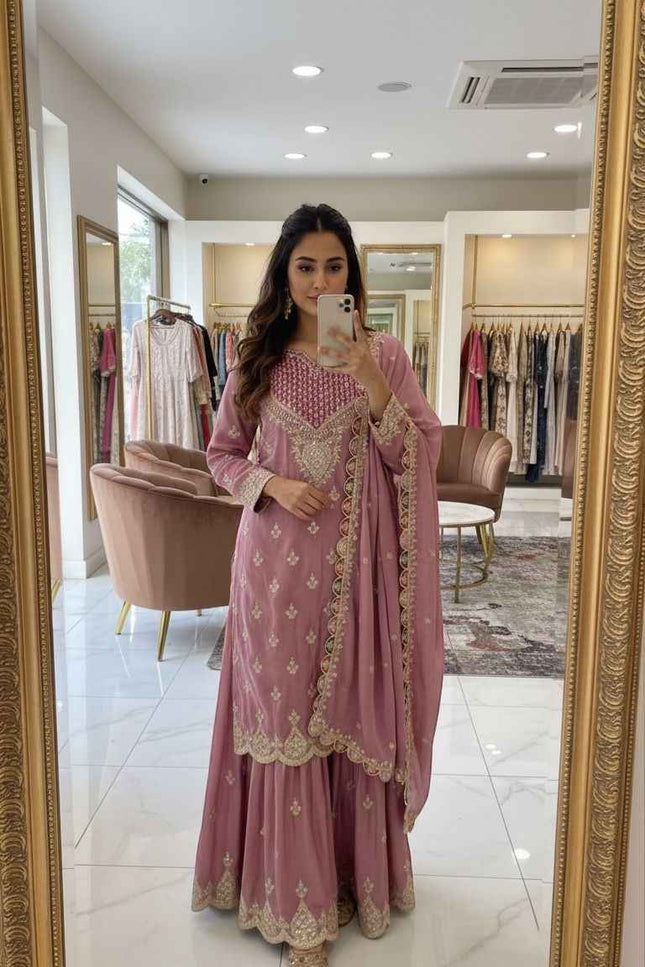 Designer Party Sharara Suit & Dupatta Set | Fully Stitched - Rosepetals Luxe