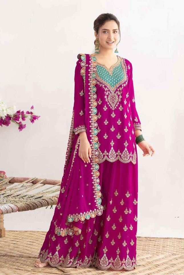 Designer Party Sharara Suit & Dupatta Set | Fully Stitched - Rosepetals Luxe