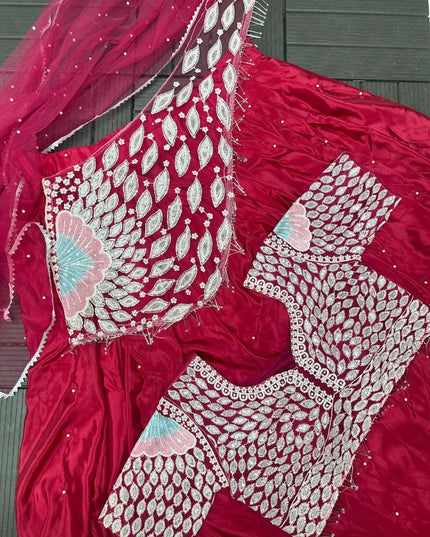 Designer Party Wear Lehenga Saree with Embroidery Blouse & Net Dupatta - Rosepetals Luxe