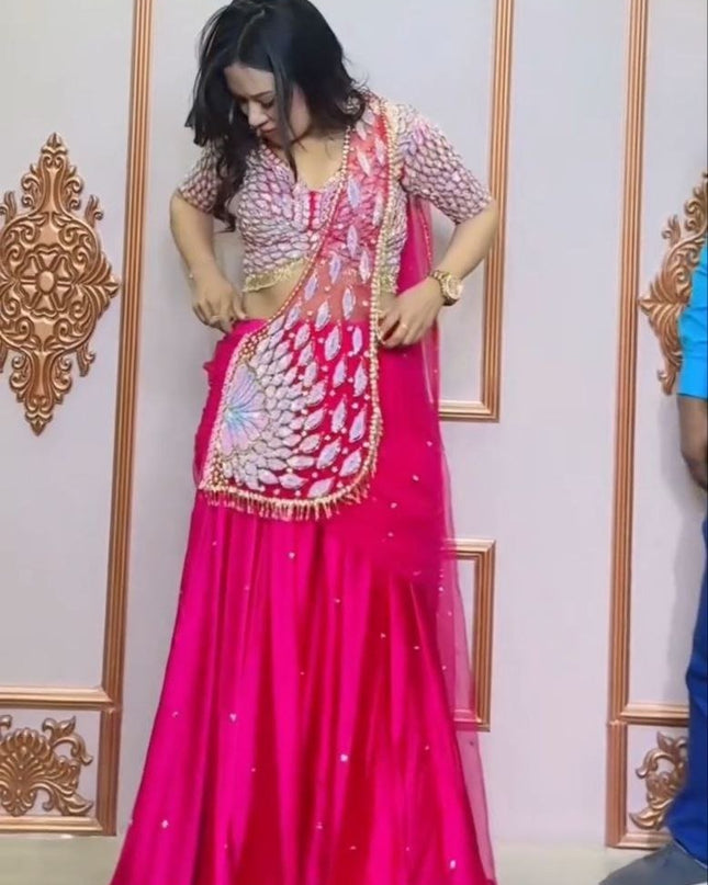 Designer Party Wear Lehenga Saree with Embroidery Blouse & Net Dupatta - Rosepetals Luxe