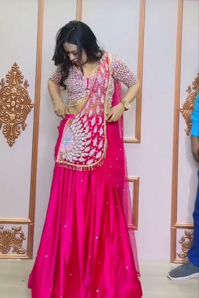 Designer Party Wear Lehenga Saree with Embroidery Blouse & Net Dupatta - Rosepetals Luxe