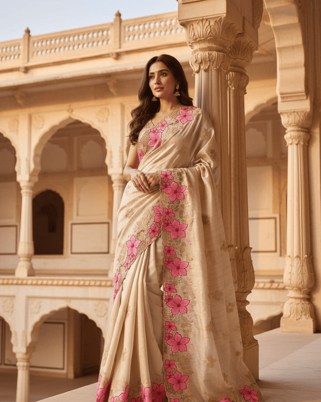 Designer Premium Gadwal Silk Saree with Multi Thread Embroidery & Cutwork Border - Rosepetals Luxe