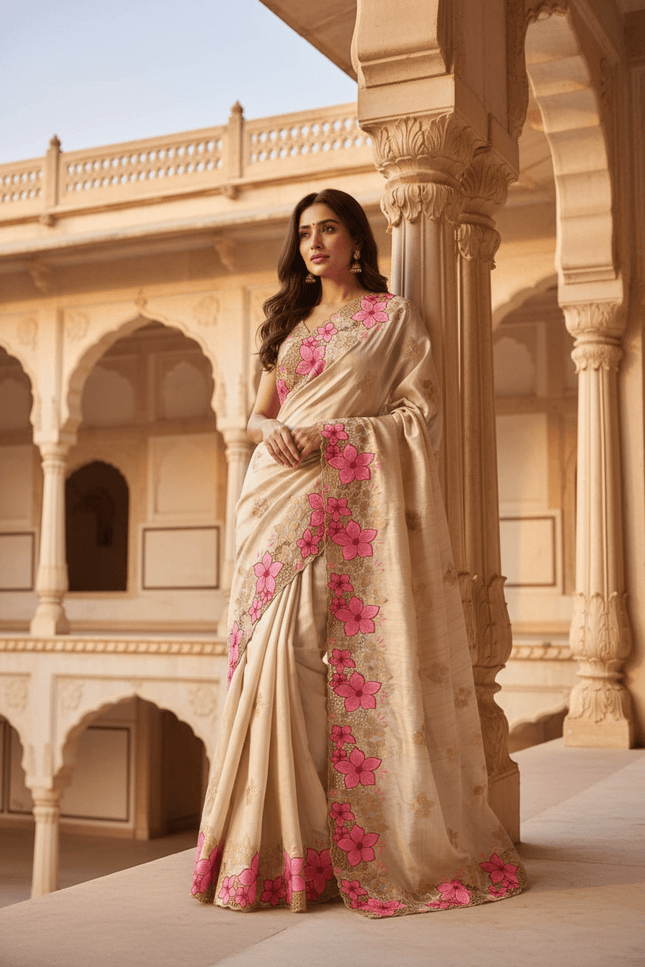 Designer Premium Gadwal Silk Saree with Multi Thread Embroidery & Cutwork Border - Rosepetals Luxe