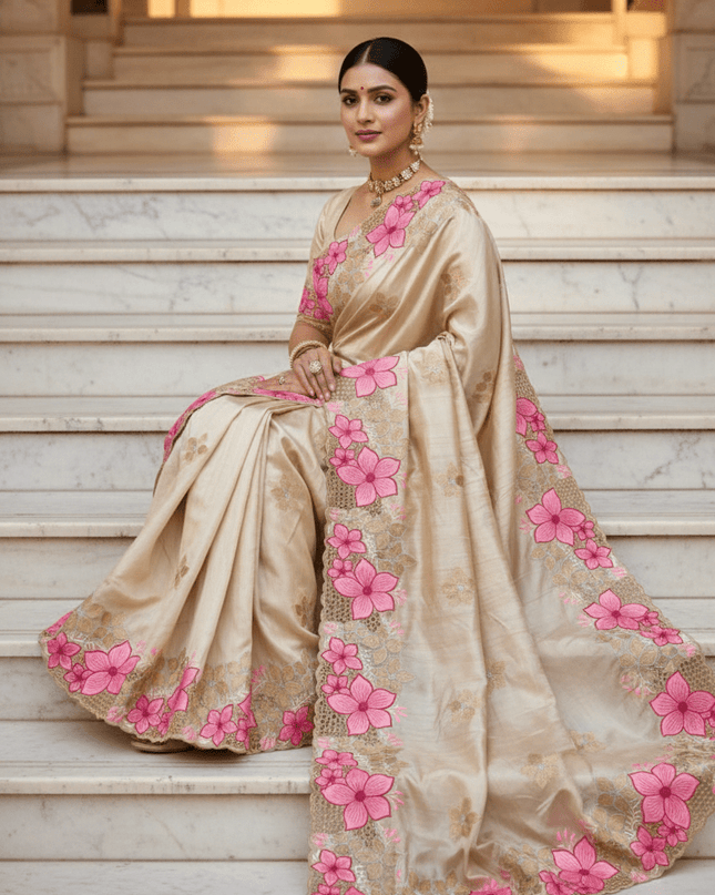 Designer Premium Gadwal Silk Saree with Multi Thread Embroidery & Cutwork Border - Rosepetals Luxe