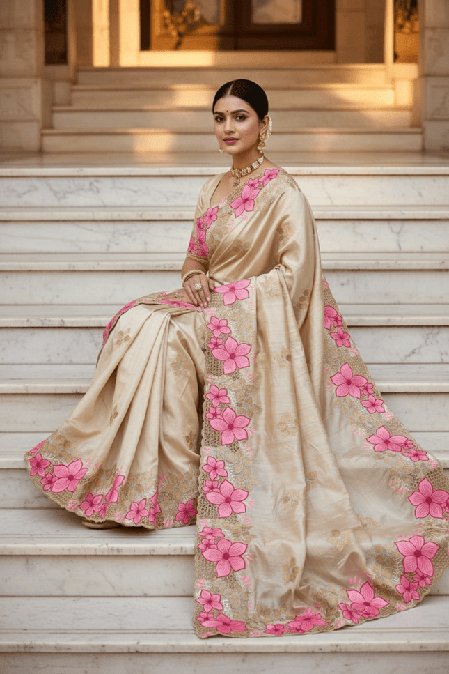 Designer Premium Gadwal Silk Saree with Multi Thread Embroidery & Cutwork Border - Rosepetals Luxe