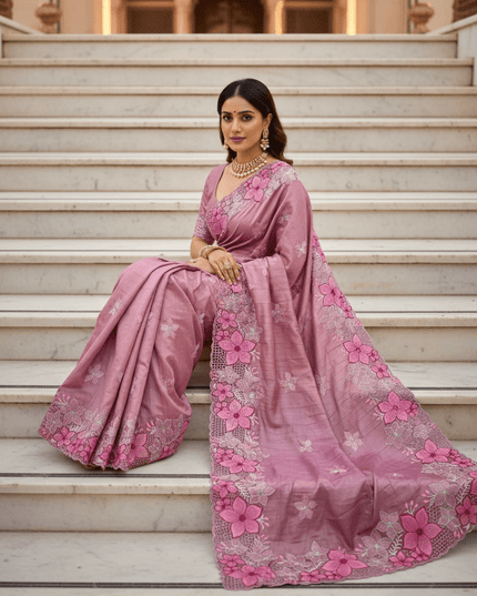 Designer Premium Gadwal Silk Saree with Multi Thread Embroidery & Cutwork Border - Rosepetals Luxe