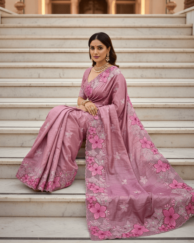 Designer Premium Gadwal Silk Saree with Multi Thread Embroidery & Cutwork Border - Rosepetals Luxe