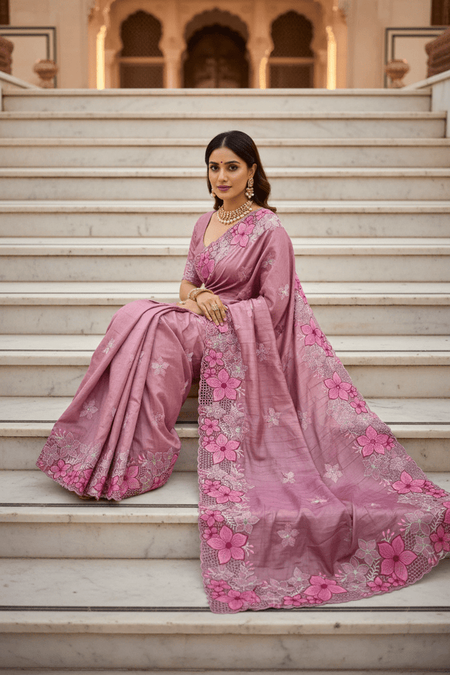 Designer Premium Gadwal Silk Saree with Multi Thread Embroidery & Cutwork Border - Rosepetals Luxe