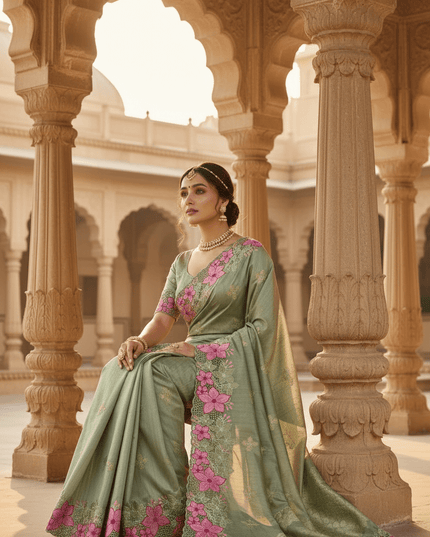 Designer Premium Gadwal Silk Saree with Multi Thread Embroidery & Cutwork Border - Rosepetals Luxe