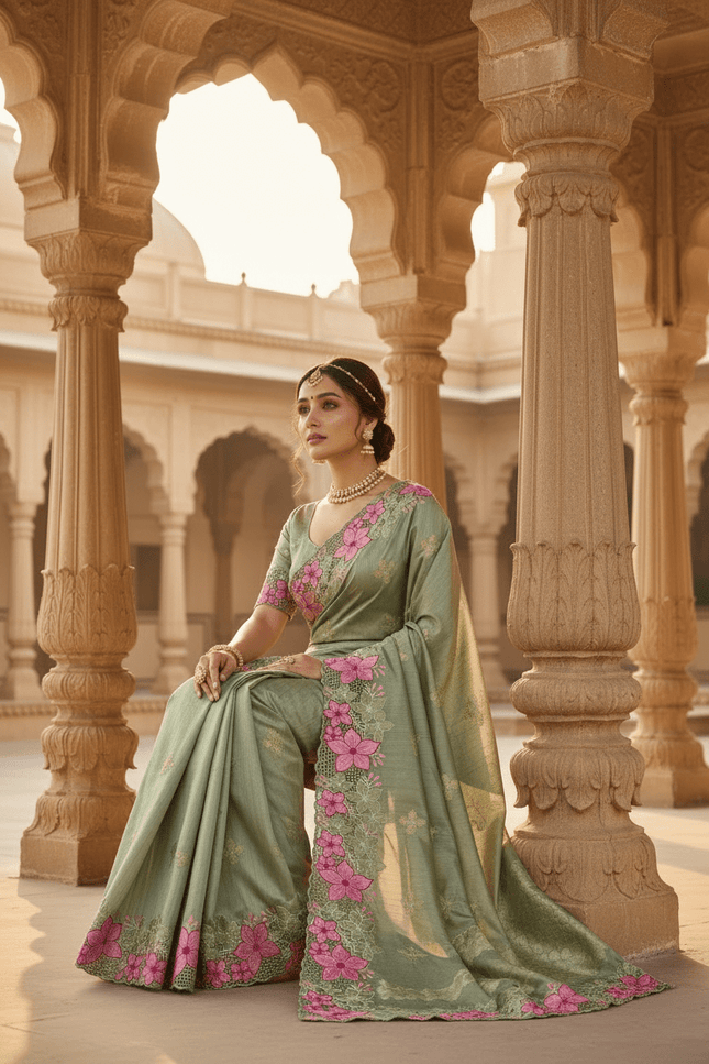 Designer Premium Gadwal Silk Saree with Multi Thread Embroidery & Cutwork Border - Rosepetals Luxe