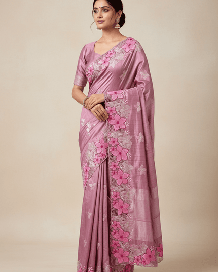 Designer Premium Gadwal Silk Saree with Multi Thread Embroidery & Cutwork Border - Rosepetals Luxe