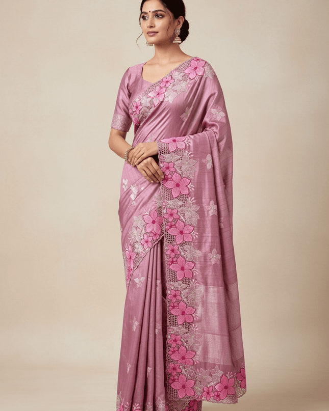 Designer Premium Gadwal Silk Saree with Multi Thread Embroidery & Cutwork Border - Rosepetals Luxe