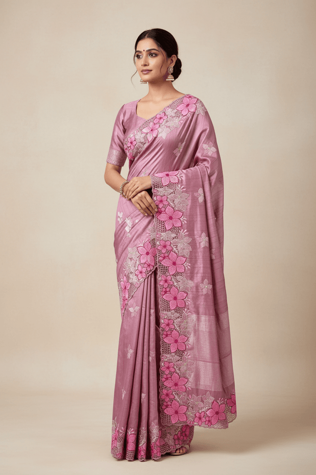 Designer Premium Gadwal Silk Saree with Multi Thread Embroidery & Cutwork Border - Rosepetals Luxe
