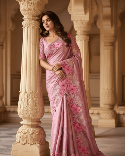 Designer Premium Gadwal Silk Saree with Multi Thread Embroidery & Cutwork Border - Rosepetals Luxe