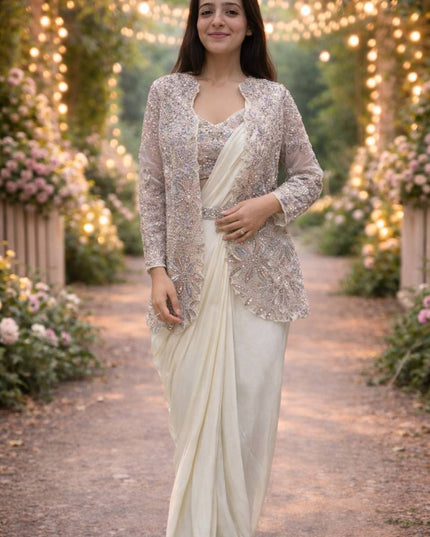 Premium Quality Gold Crush Tissue Silk Saree | Double Sequence And Embroidery Jari Work  - Rosepetals Luxe