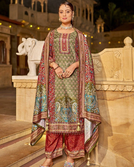Designer Readymade Suit Jam Satin Silk With Designer Print - Rosepetals Luxe