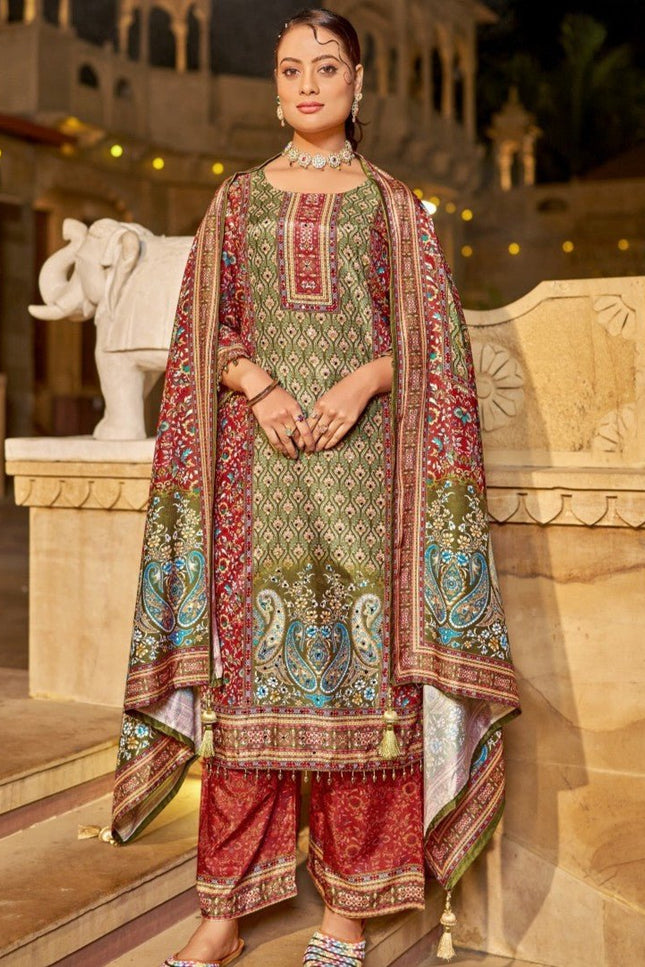 Designer Readymade Suit Jam Satin Silk With Designer Print - Rosepetals Luxe