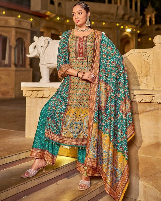 Designer Readymade Suit Jam Satin Silk With Designer Print - Rosepetals Luxe