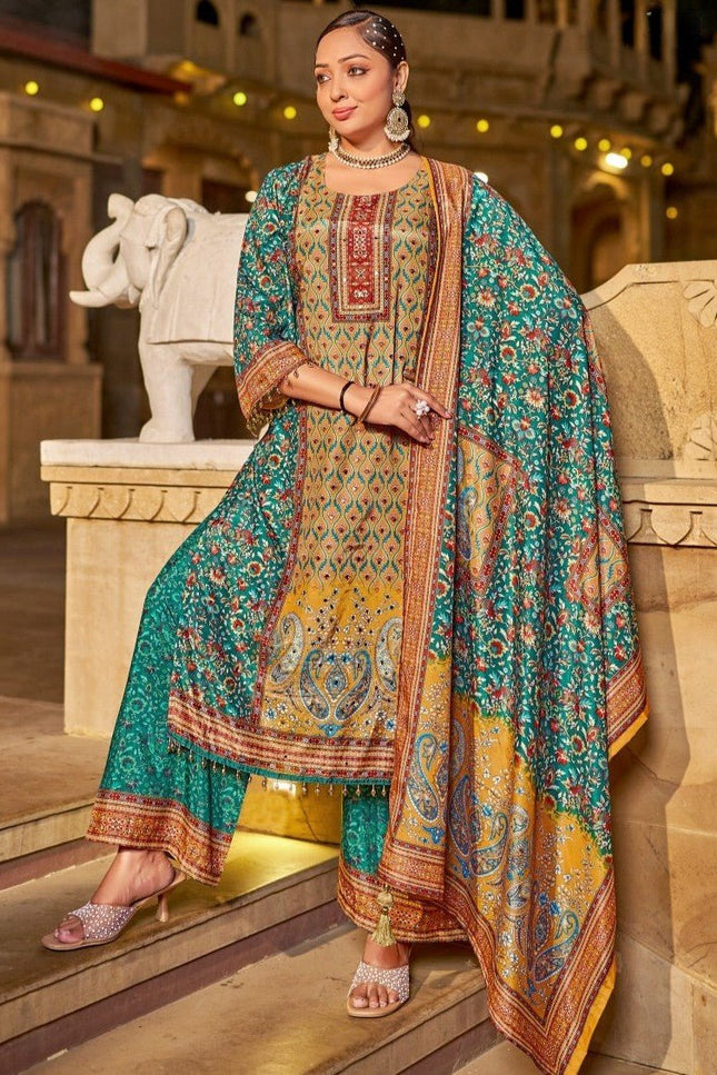 Designer Readymade Suit Jam Satin Silk With Designer Print - Rosepetals Luxe