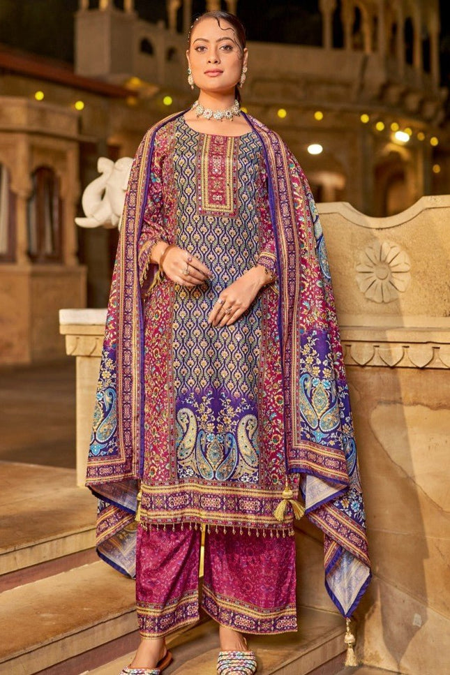 Designer Readymade Suit Jam Satin Silk With Designer Print - Rosepetals Luxe