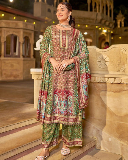Designer Readymade Suit Jam Satin Silk With Designer Print - Rosepetals Luxe