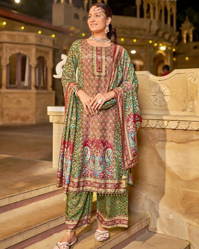 Designer Readymade Suit Jam Satin Silk With Designer Print - Rosepetals Luxe