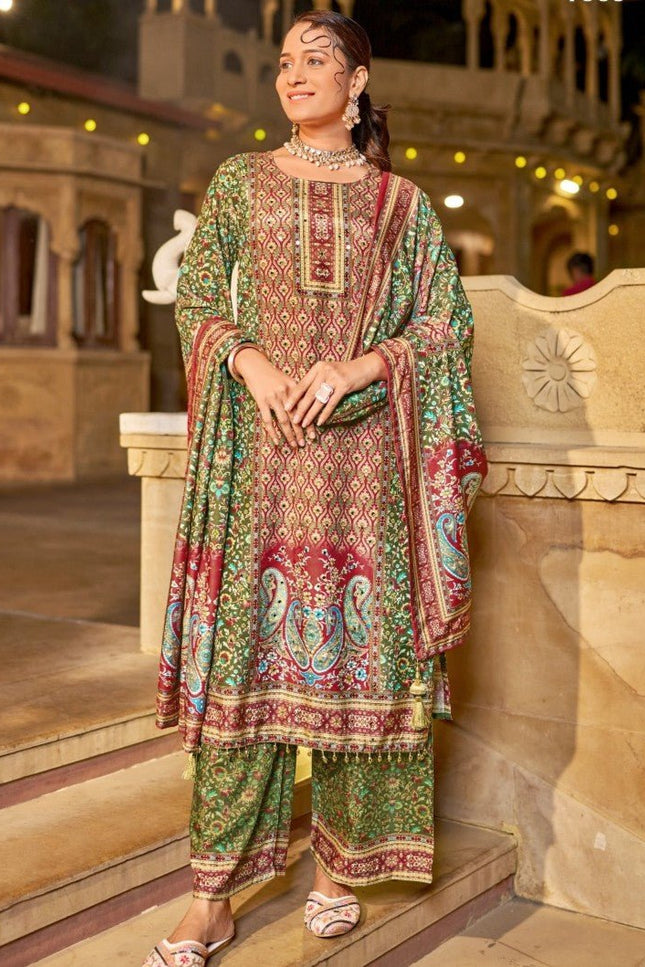 Designer Readymade Suit Jam Satin Silk With Designer Print - Rosepetals Luxe