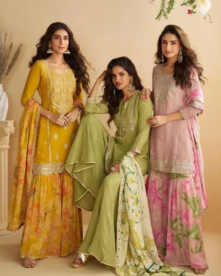 Designer Salwar Suit Real Premium Chinon Silk With Embroidery Work - Rosepetals Luxe